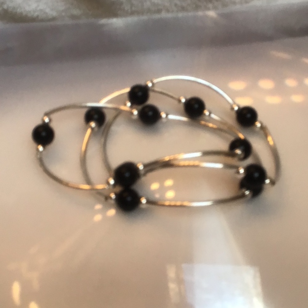 BLK & SILVER BEADED NESTING BRACELET XS-S